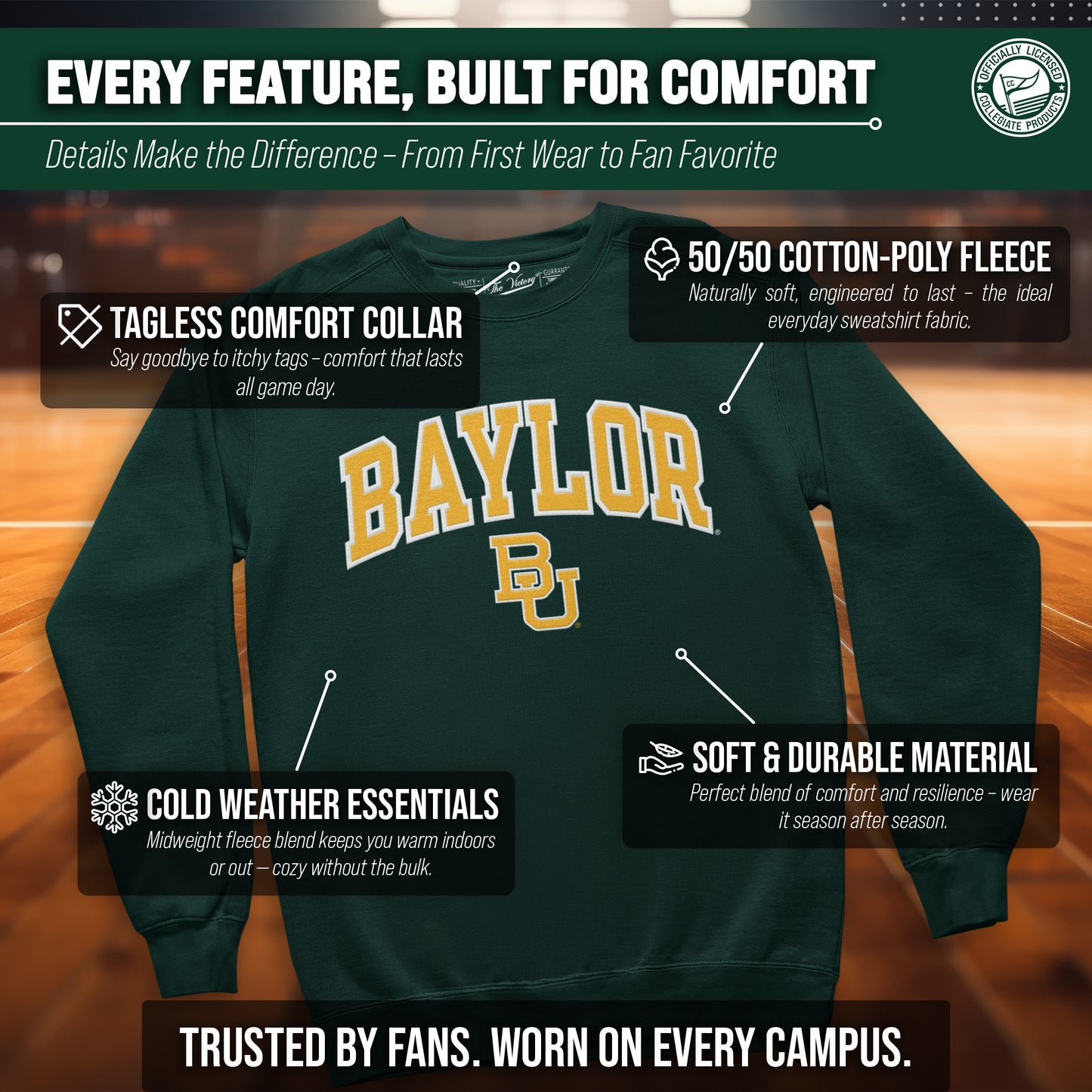Baylor Bears Adult Tackle Twill Crewneck - Green