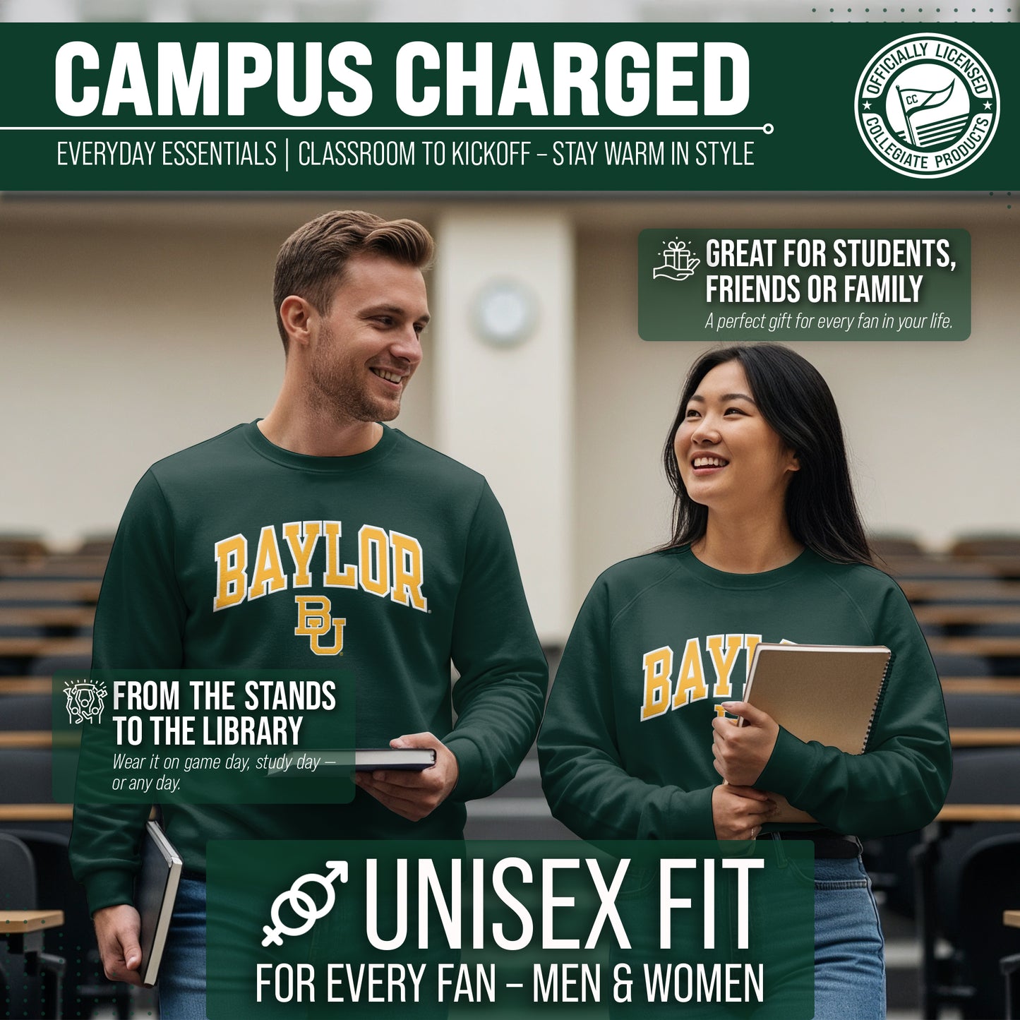 Baylor Bears Adult Tackle Twill Crewneck - Green