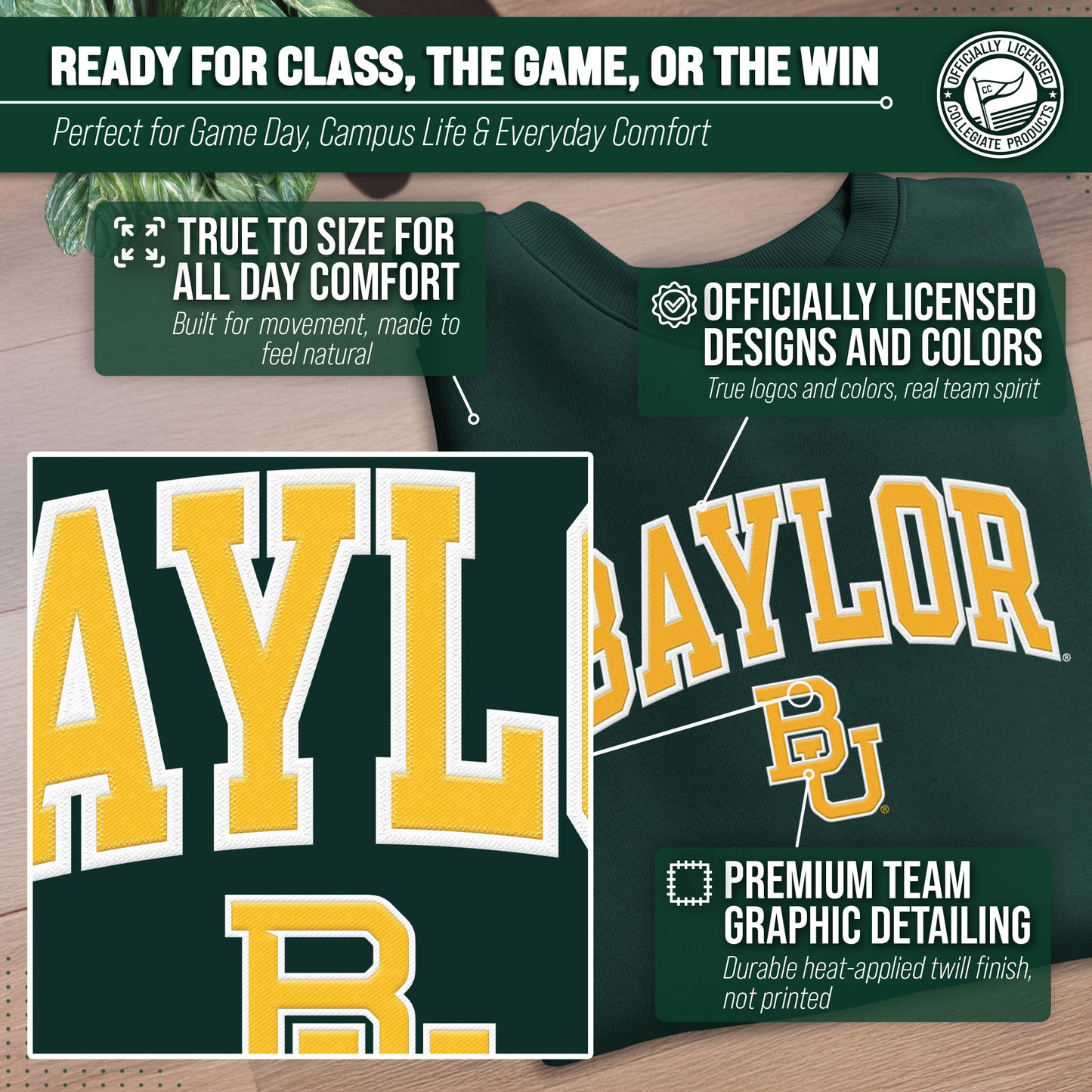 Baylor Bears Adult Tackle Twill Crewneck - Green