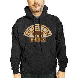 Boston  Bruins Adult NHL Retro Logo Hockey Fleece Hooded Sweatshirt - Black Heather