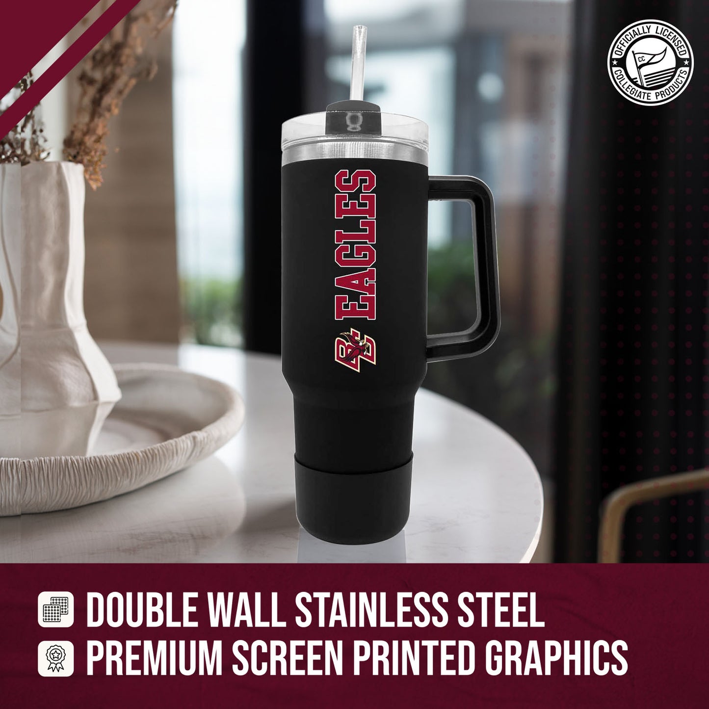 Boston College Eagles College & University 40 oz Travel Tumbler With Handle - Black