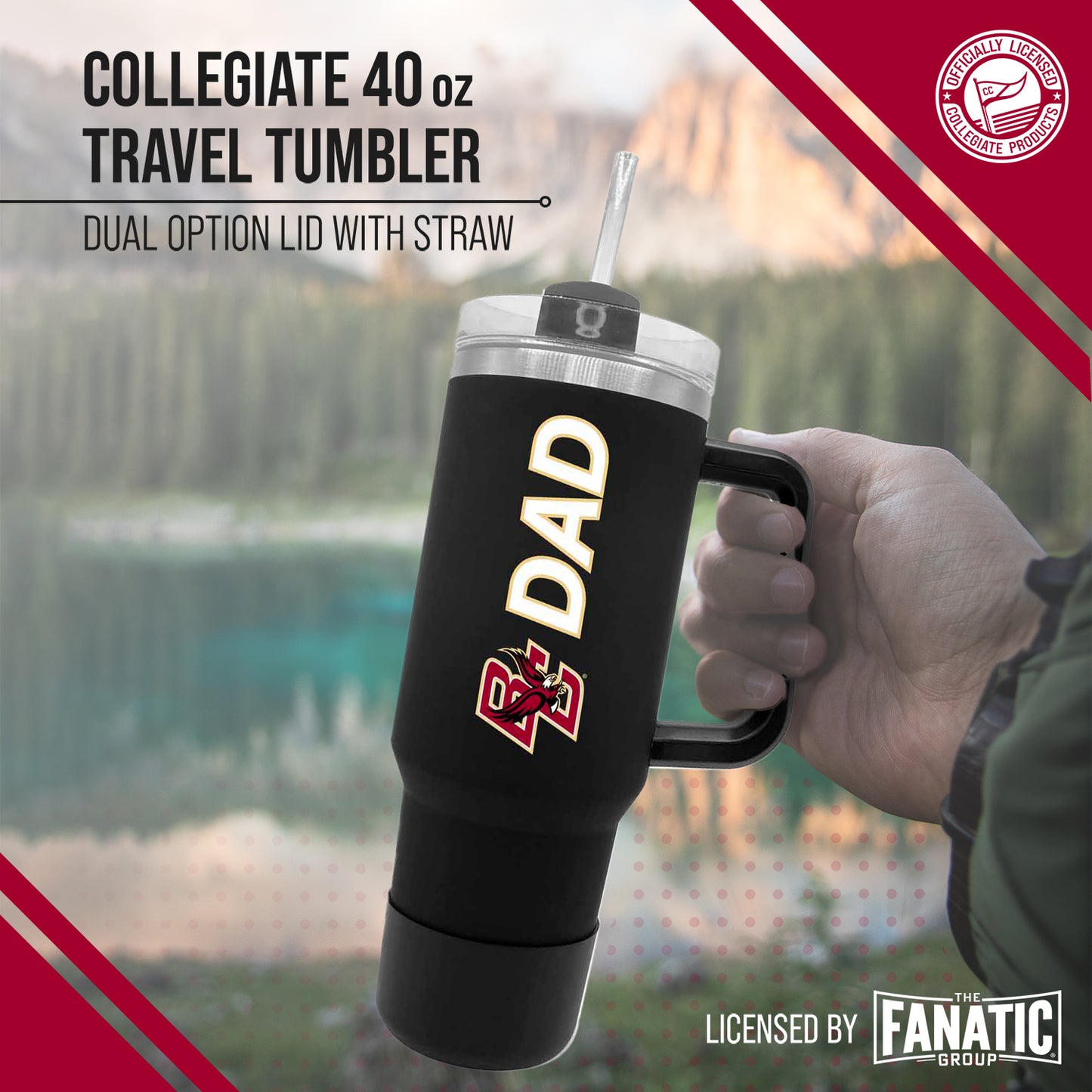 Boston College Eagles Collegiate 40oz Stainless Steel Travel Tumbler with Handle for Dad - Black