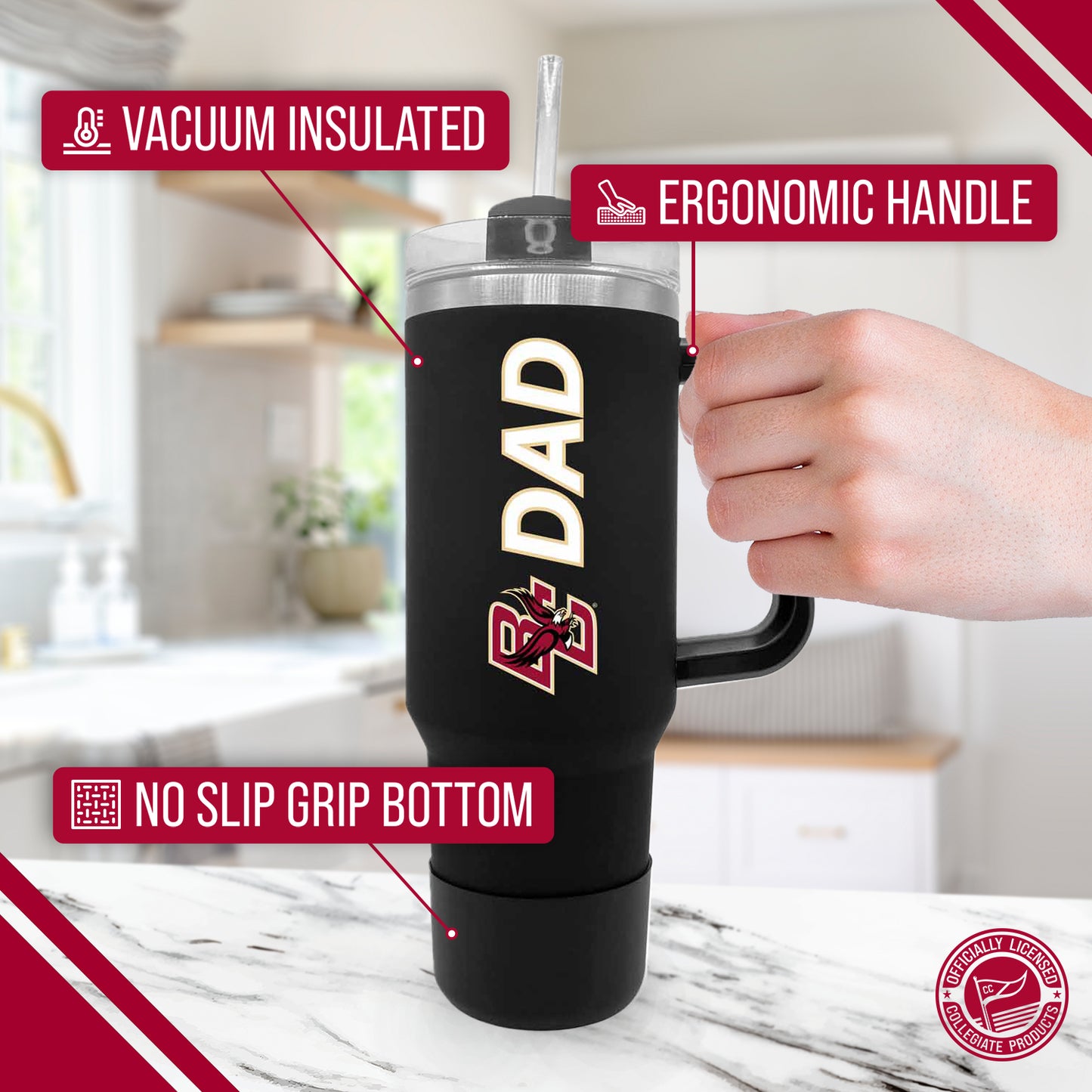 Boston College Eagles Collegiate 40oz Stainless Steel Travel Tumbler with Handle for Dad - Black