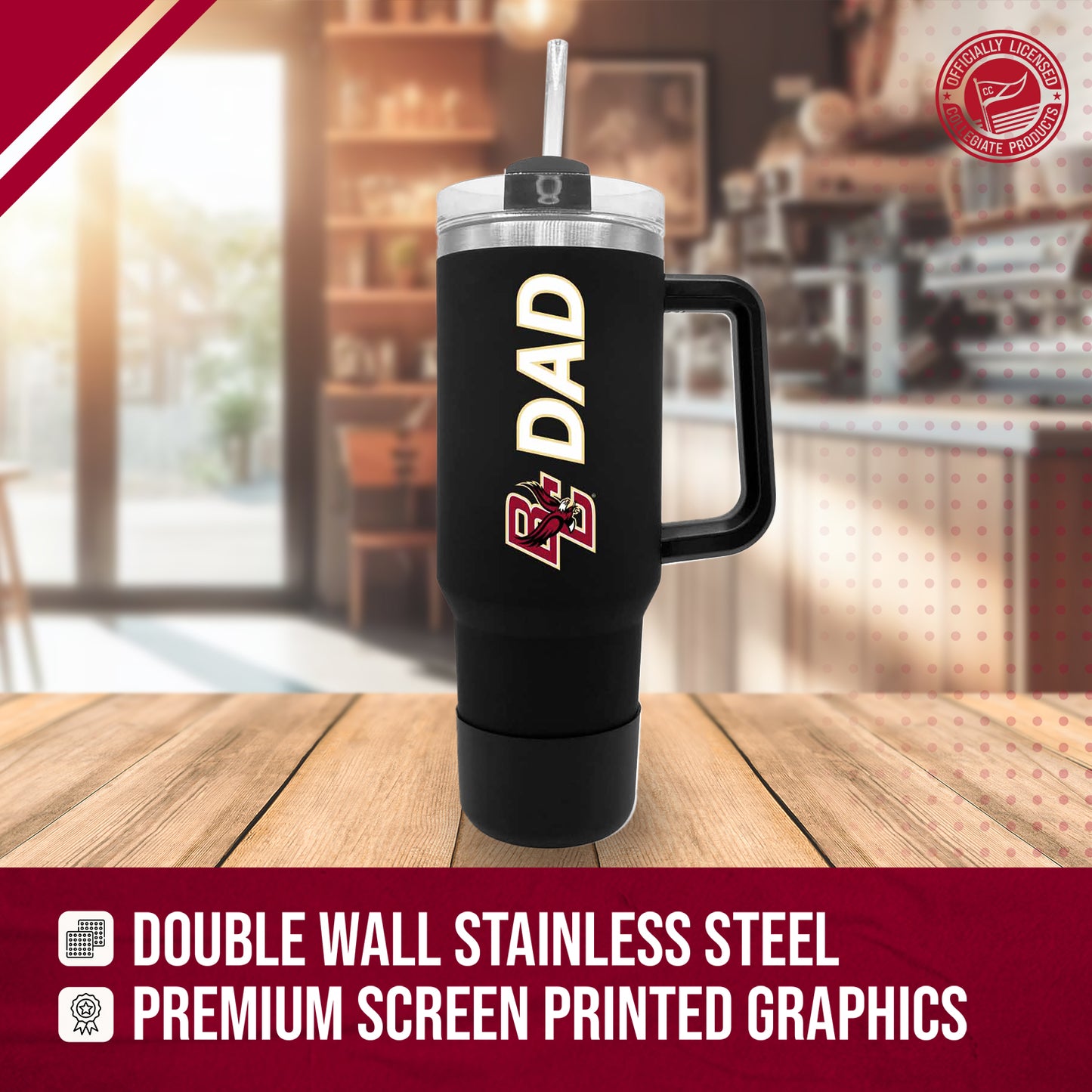 Boston College Eagles Collegiate 40oz Stainless Steel Travel Tumbler with Handle for Dad - Black