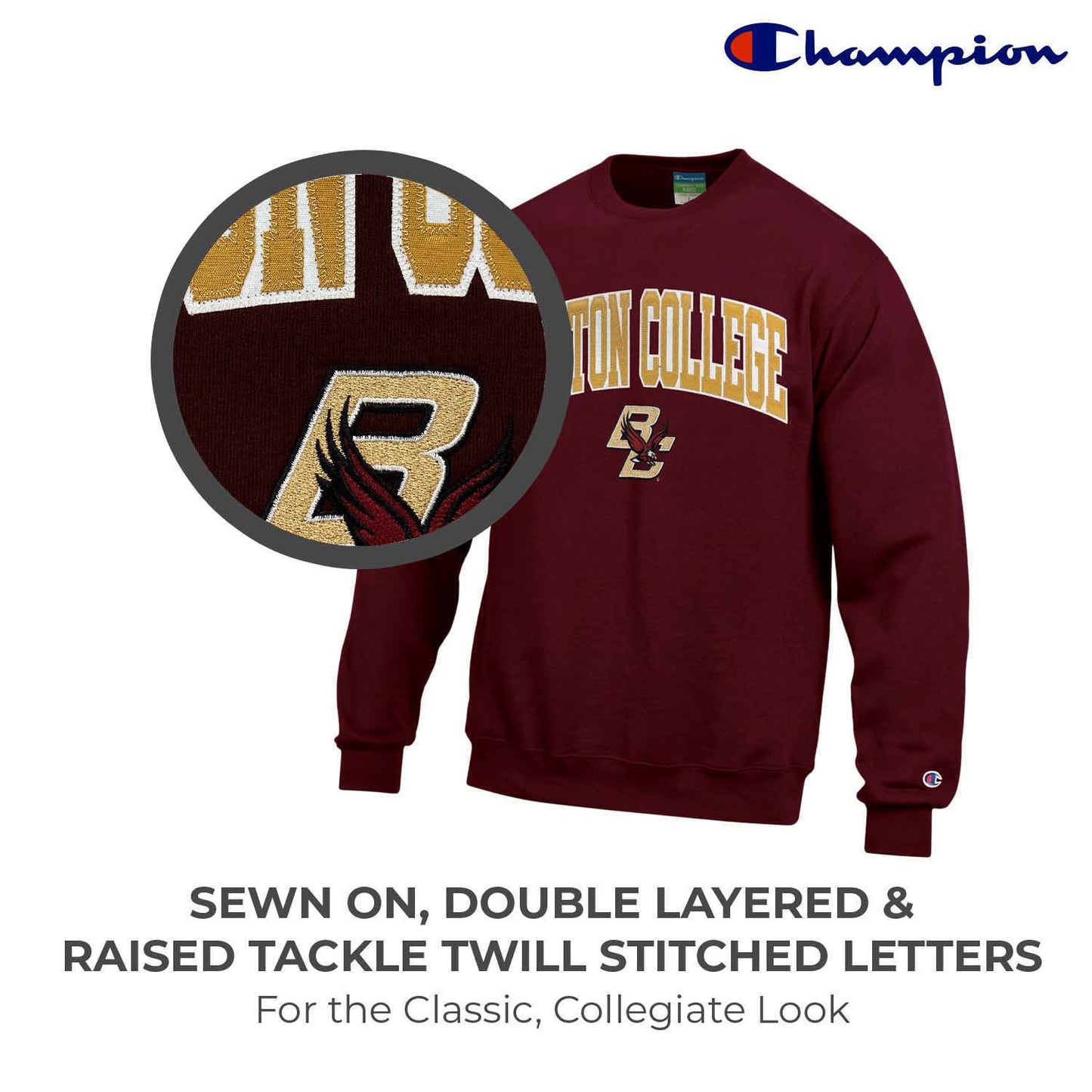 Boston College Eagles Adult Tackle Twill Crewneck - Maroon