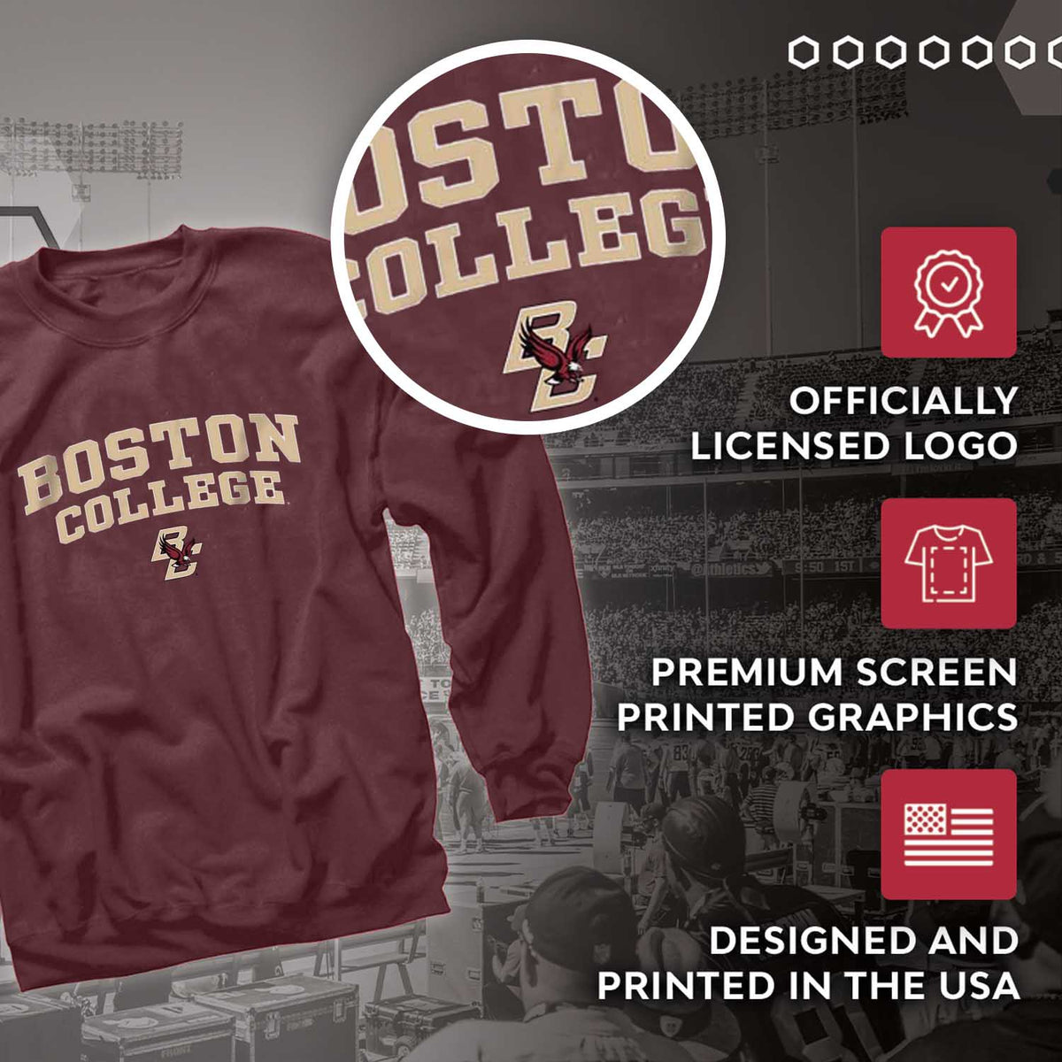 Boston College Eagles Boston College Sweatshirt Crewneck for Men and Women - Maroon