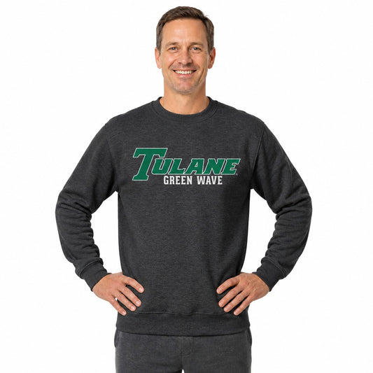Tulane Green Wave  NCAA Unisex Adult Crewneck Fleece Sweatshirt - Charcoal