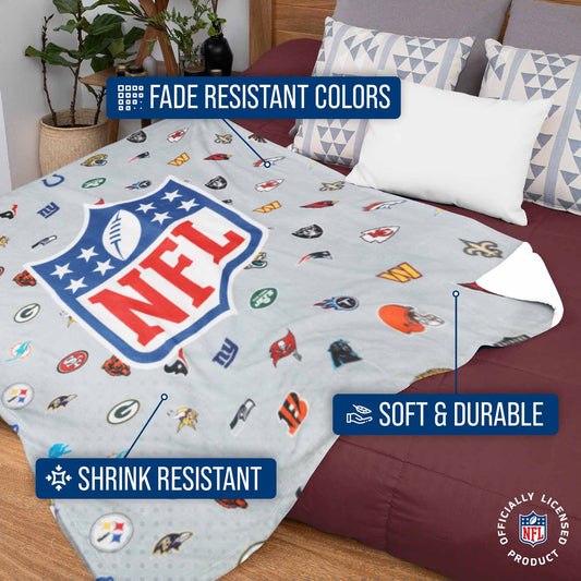NFL Ultimate Football Fan All Team Logo Sherpa Blanket - Team Color