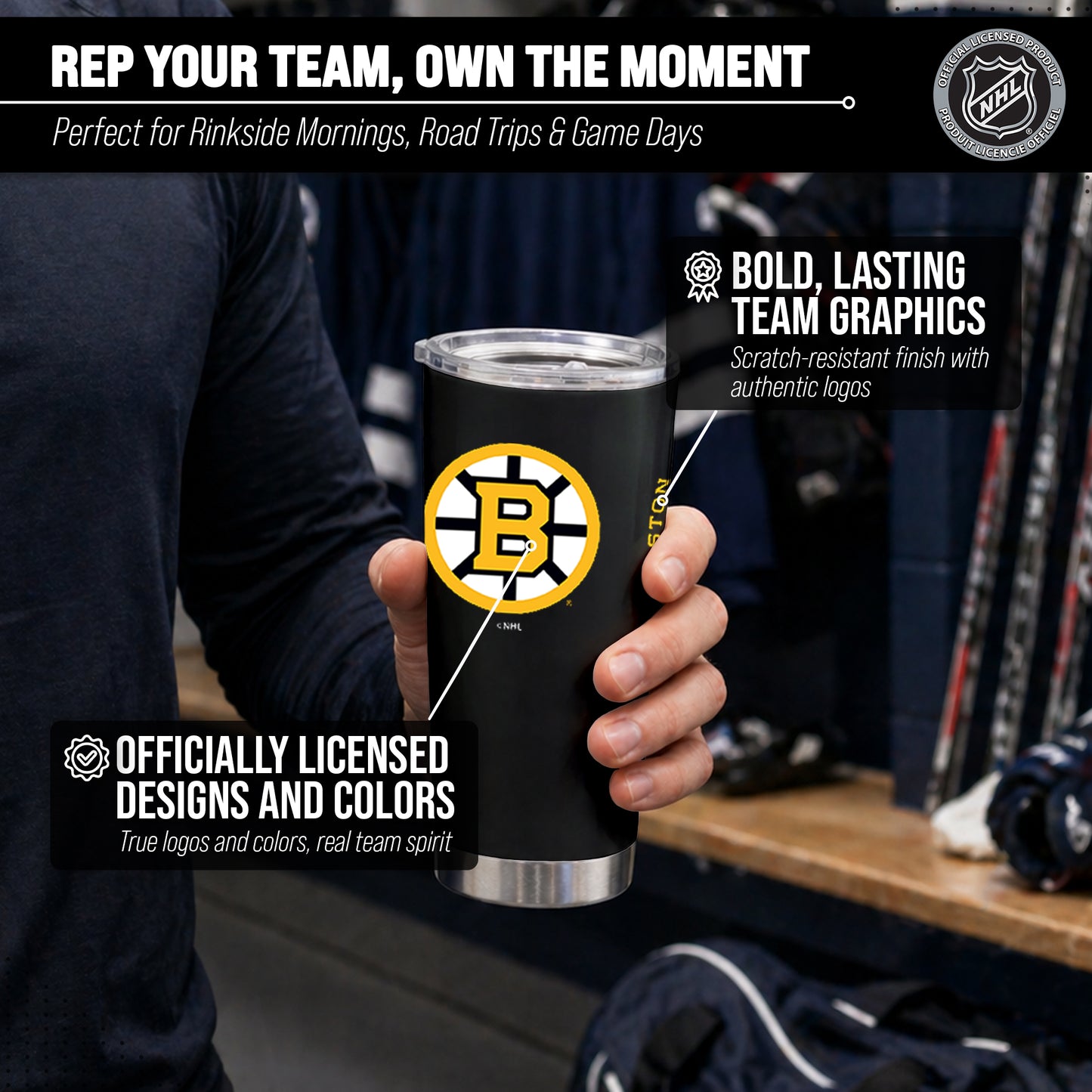 Boston  Bruins NHL Hockey 20oz Stainless Steel Vacuum Insulated Game Day Tumbler with Silicone Grip - Black