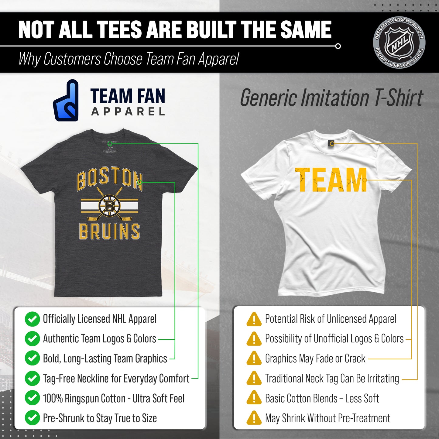 Boston  Bruins NHL Adult Faceoff Tag-Less T-Shirt - Black