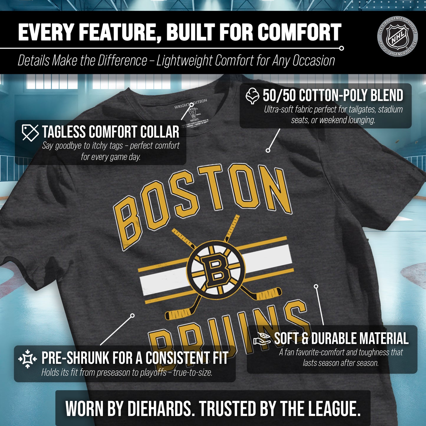 Boston  Bruins NHL Adult Faceoff Tag-Less T-Shirt - Black