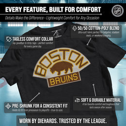 Boston  Bruins NHL Adult Retro Logo Tag-Less T-Shirt - Black Heather