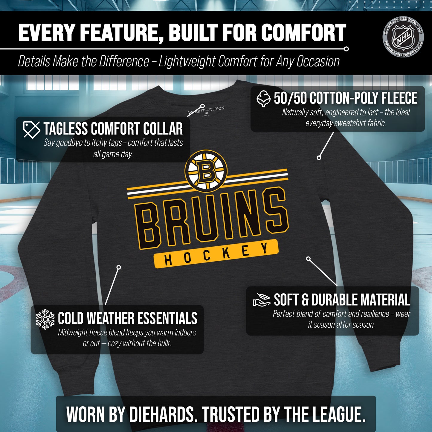 Boston  Bruins NHL Charcoal True Fan Crewneck Sweatshirt - Charcoal