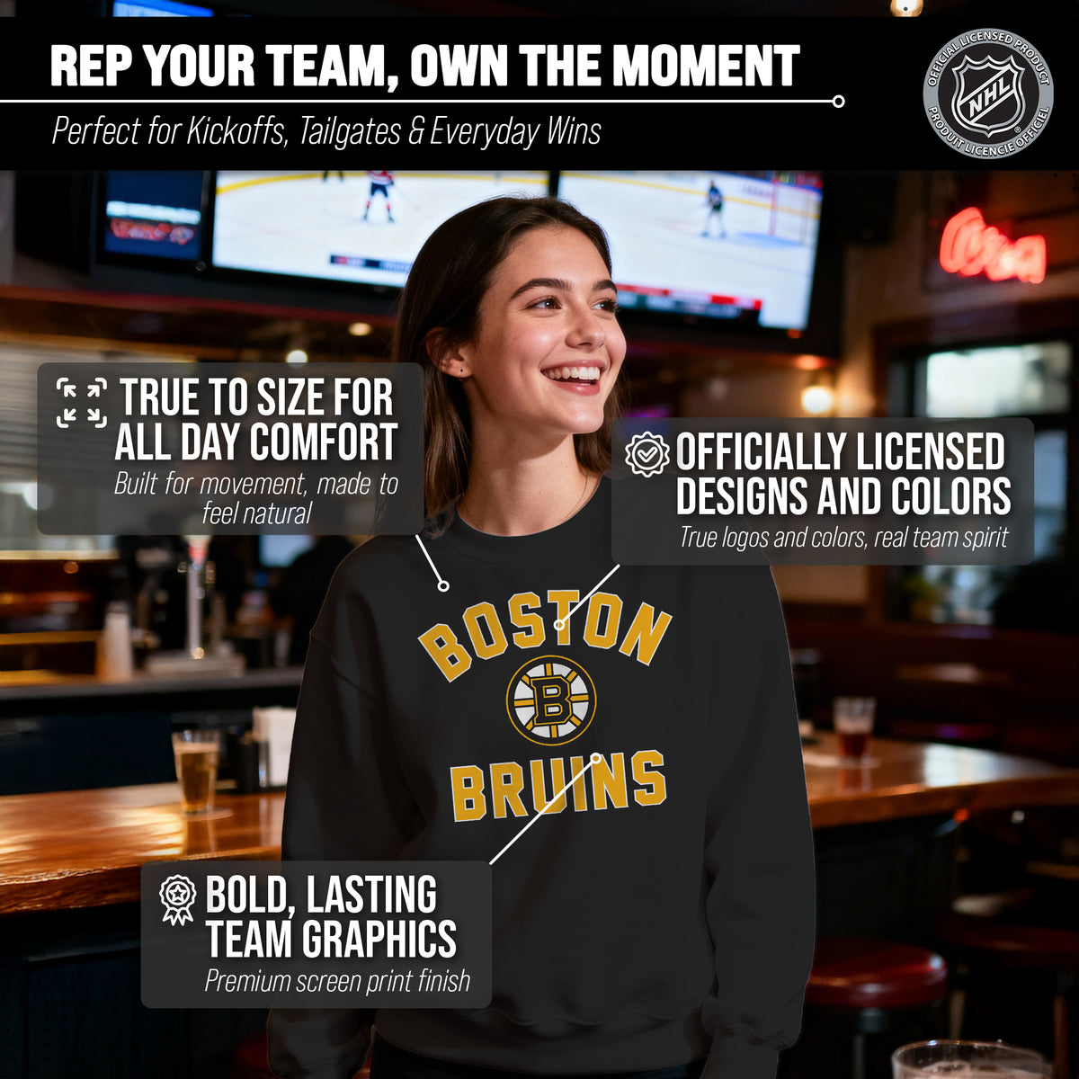 NFL Gameday Crewneck Sweatshirt, Cotton Fleece Pullover Men Women