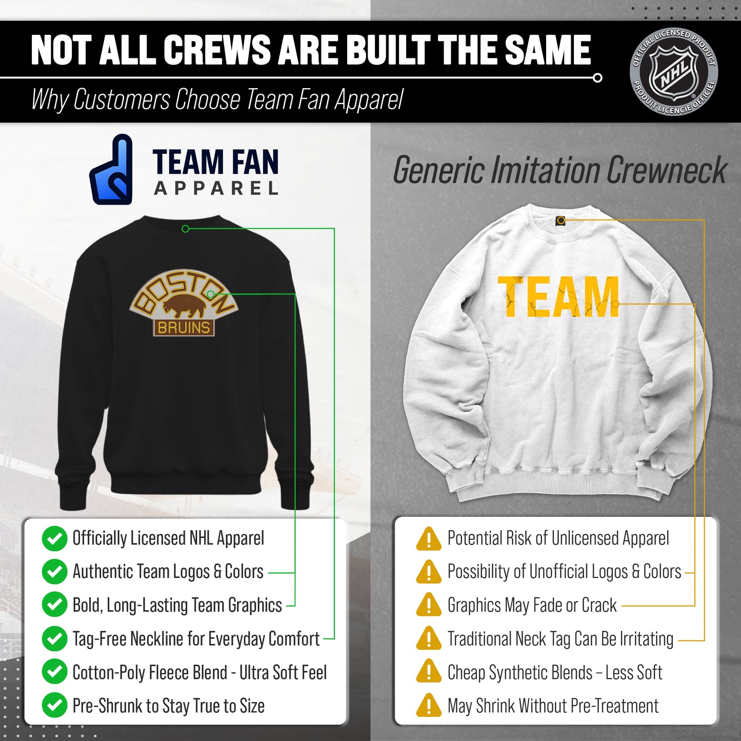 Boston  Bruins Adult NHL Retro Logo Hockey Fleece Crewneck Sweatshirt - Black Heather