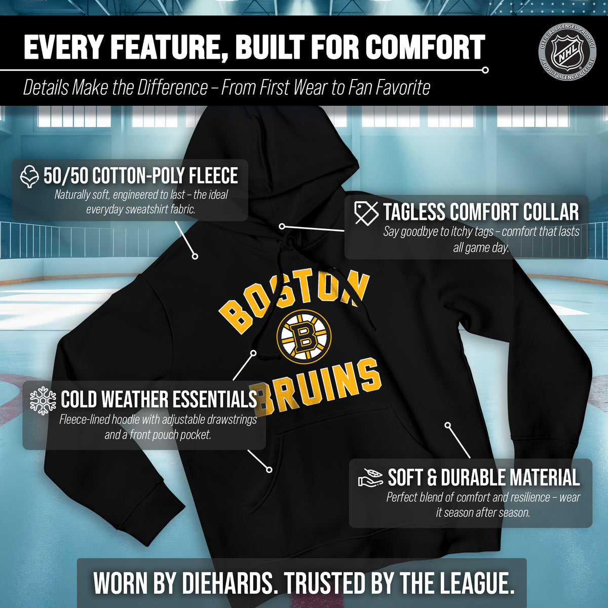 Boston Bruins Hoodie Pullover Sweatshirt - Black