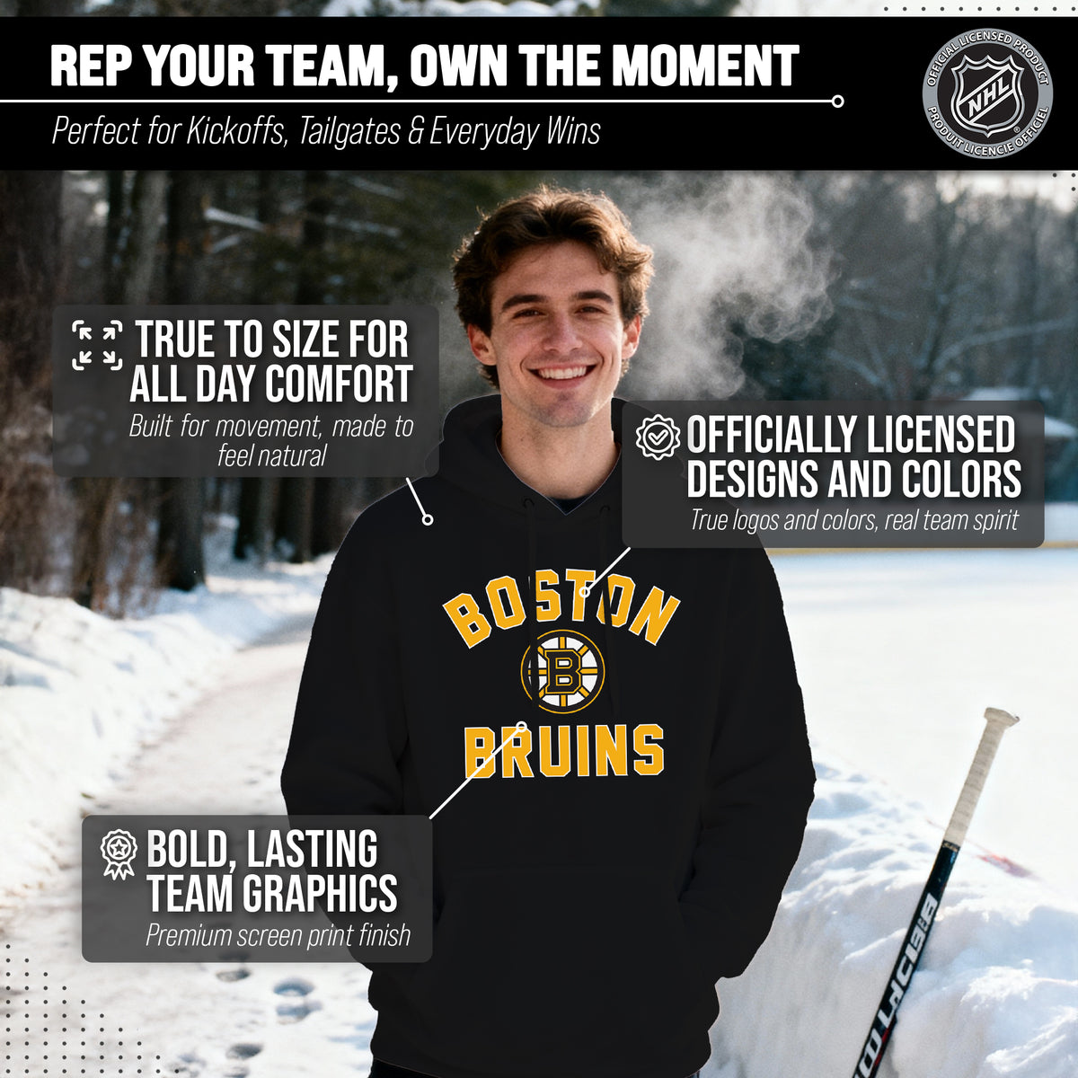 Boston Bruins Hoodie Pullover Sweatshirt - Black