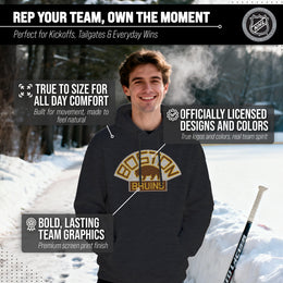 Boston  Bruins Adult NHL Retro Logo Hockey Fleece Hooded Sweatshirt - Black Heather