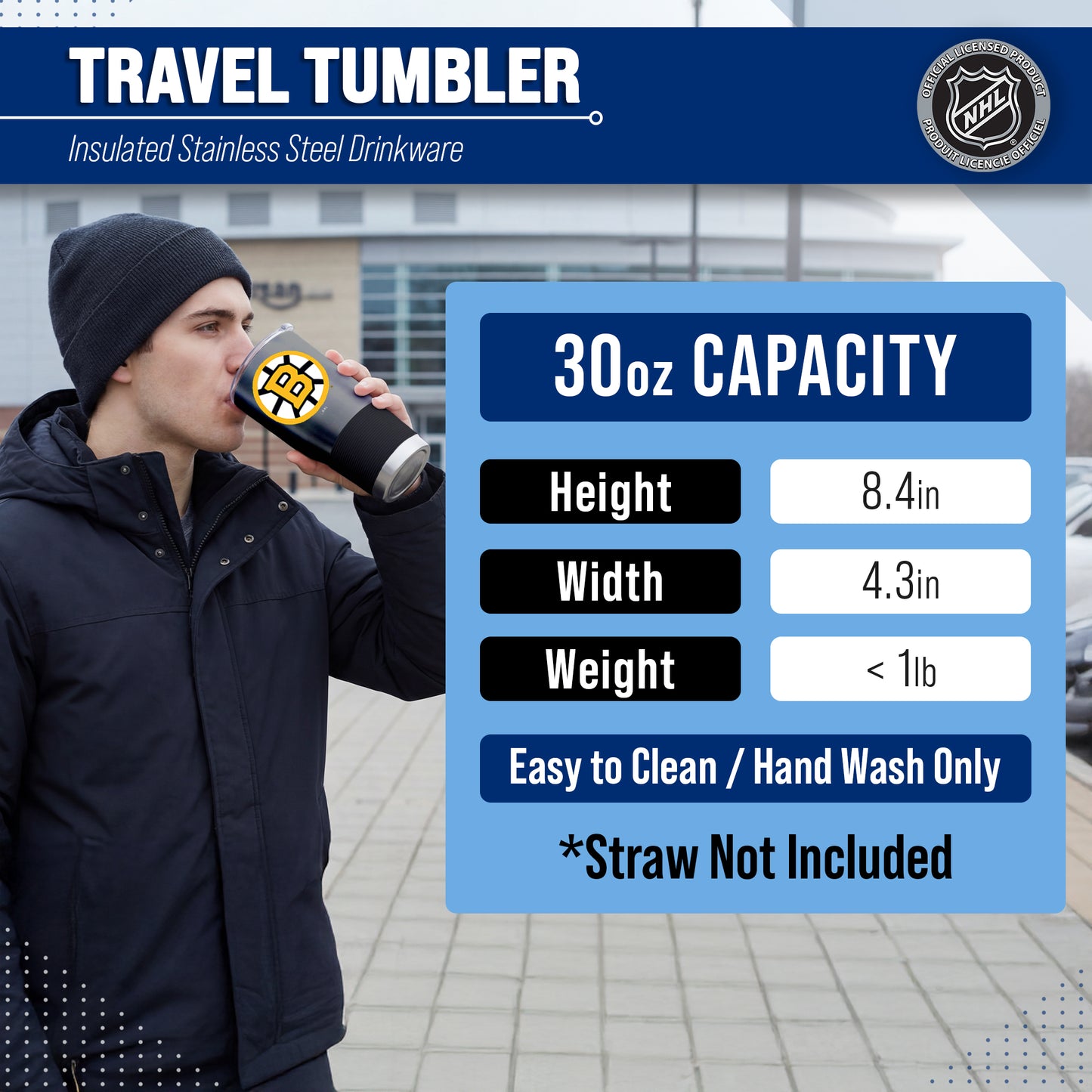 Boston  Bruins NHL Hockey 30oz Stainless Steel Vacuum Insulated Game Day Tumbler with Silicone Grip - Black