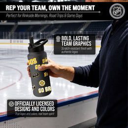 Boston  Bruins NHL Hockey 34oz Stainless Steel Vacuum Insulated Game Day Water Bottle with Flip Straw Lid and Handle - Black