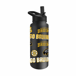 Boston  Bruins NHL Hockey 34oz Stainless Steel Vacuum Insulated Game Day Water Bottle with Flip Straw Lid and Handle - Black