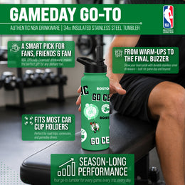 Boston Celtics NBA Basketball 34oz Stainless Steel Vacuum Insulated Game Day Water Bottle with Flip Straw Lid and Handle - Kelly Green