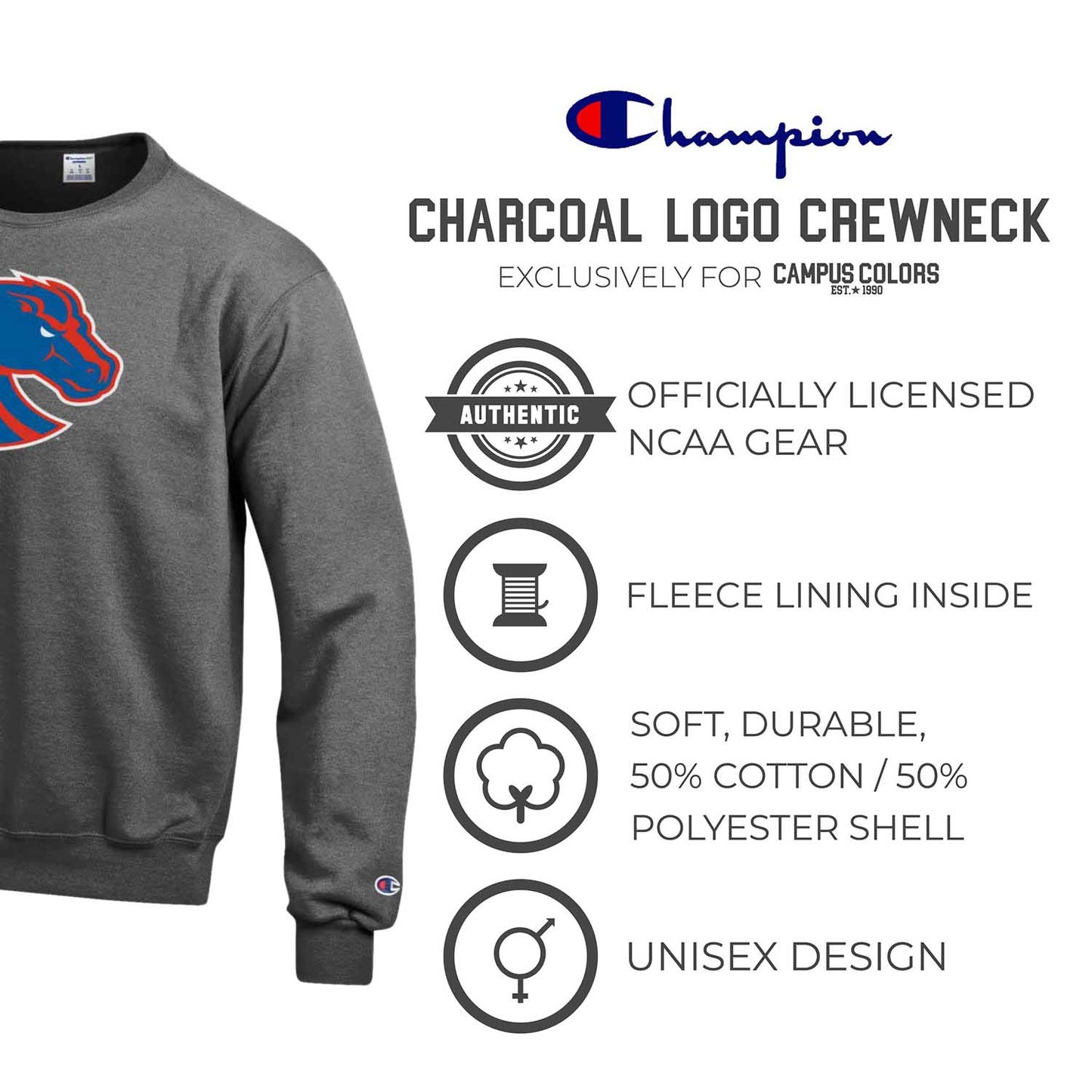 Boise State Broncos Adult Mascot Fleece Crewneck - Charcoal