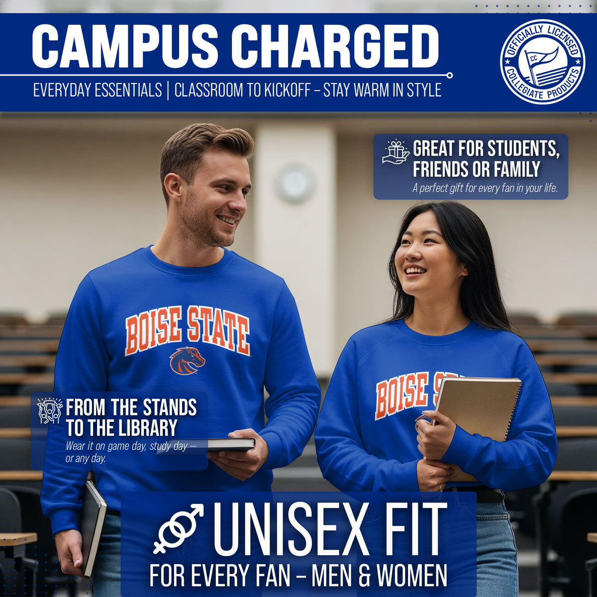 Boise State Broncos NCAA Tackle Twill Crewneck Sweatshirt Men Women - Royal