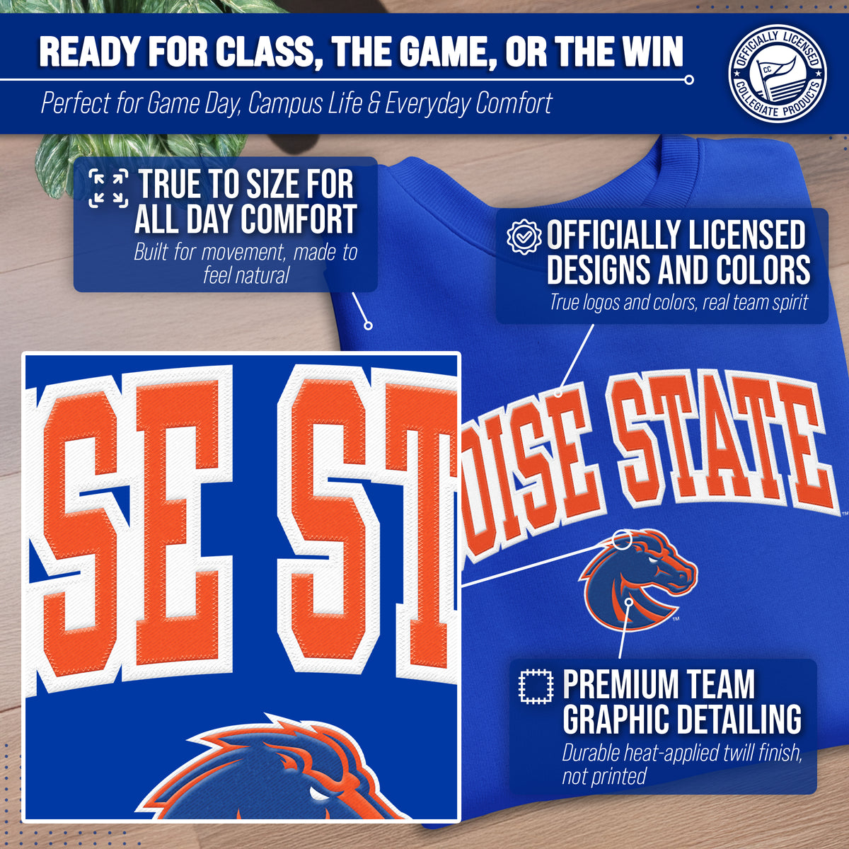 Boise State Broncos NCAA Tackle Twill Crewneck Sweatshirt Men Women - Royal