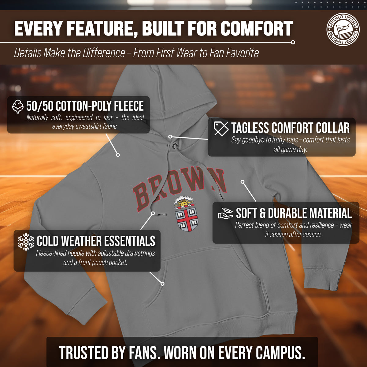 BRWN Arch & Logo Gameday Hoodie - Sport Gray
