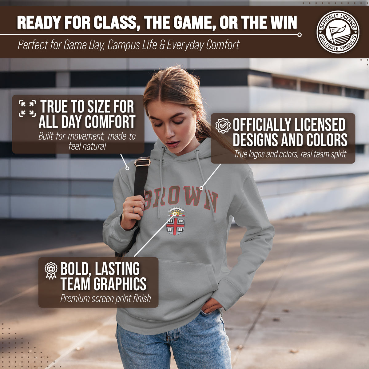 BRWN Arch & Logo Gameday Hoodie - Sport Gray