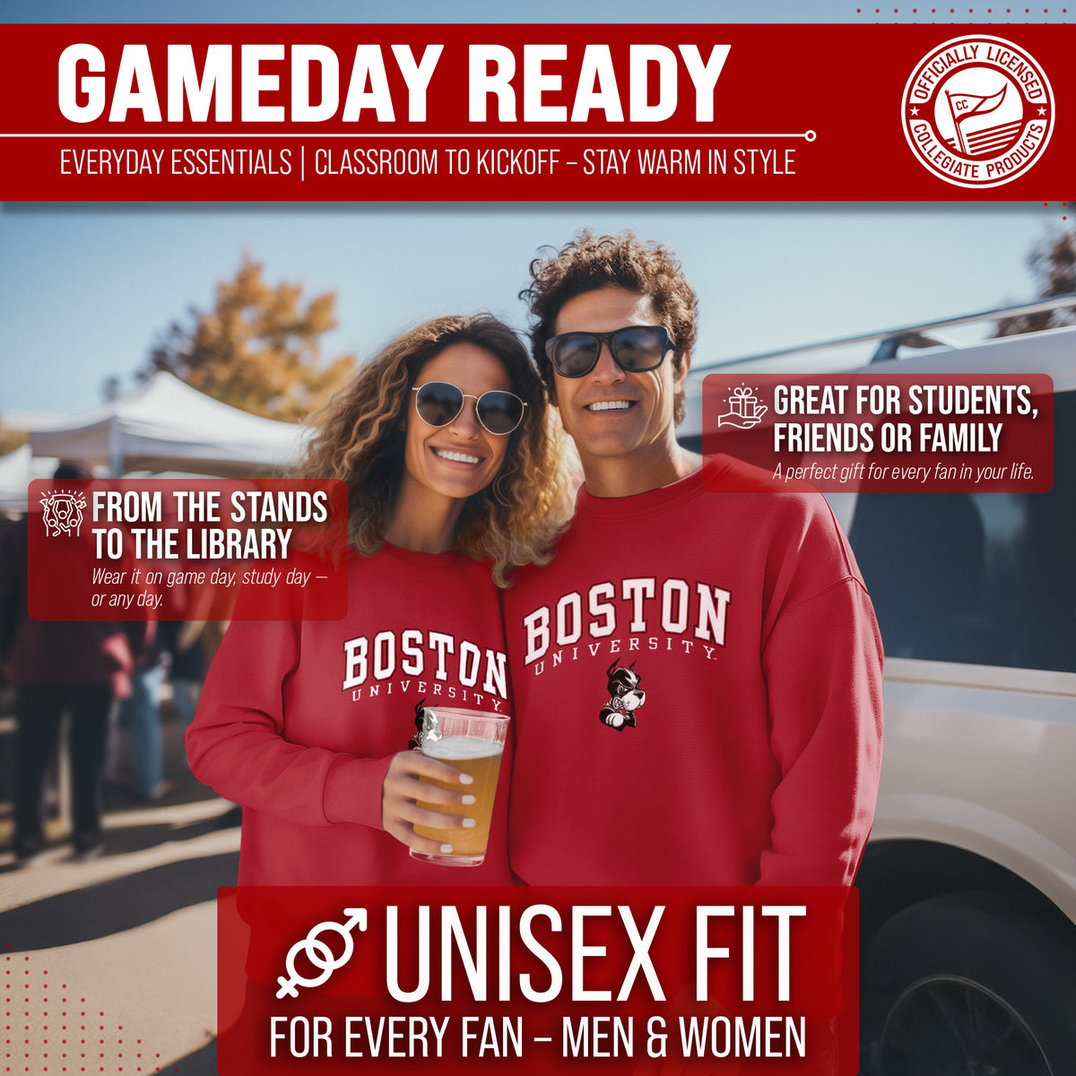 Boston Terriers Adult Arch & Logo Soft Style Gameday Crewneck Sweatshirt - Red