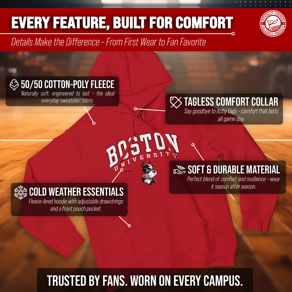 BU Arch & Logo Gameday Hoodie - Red