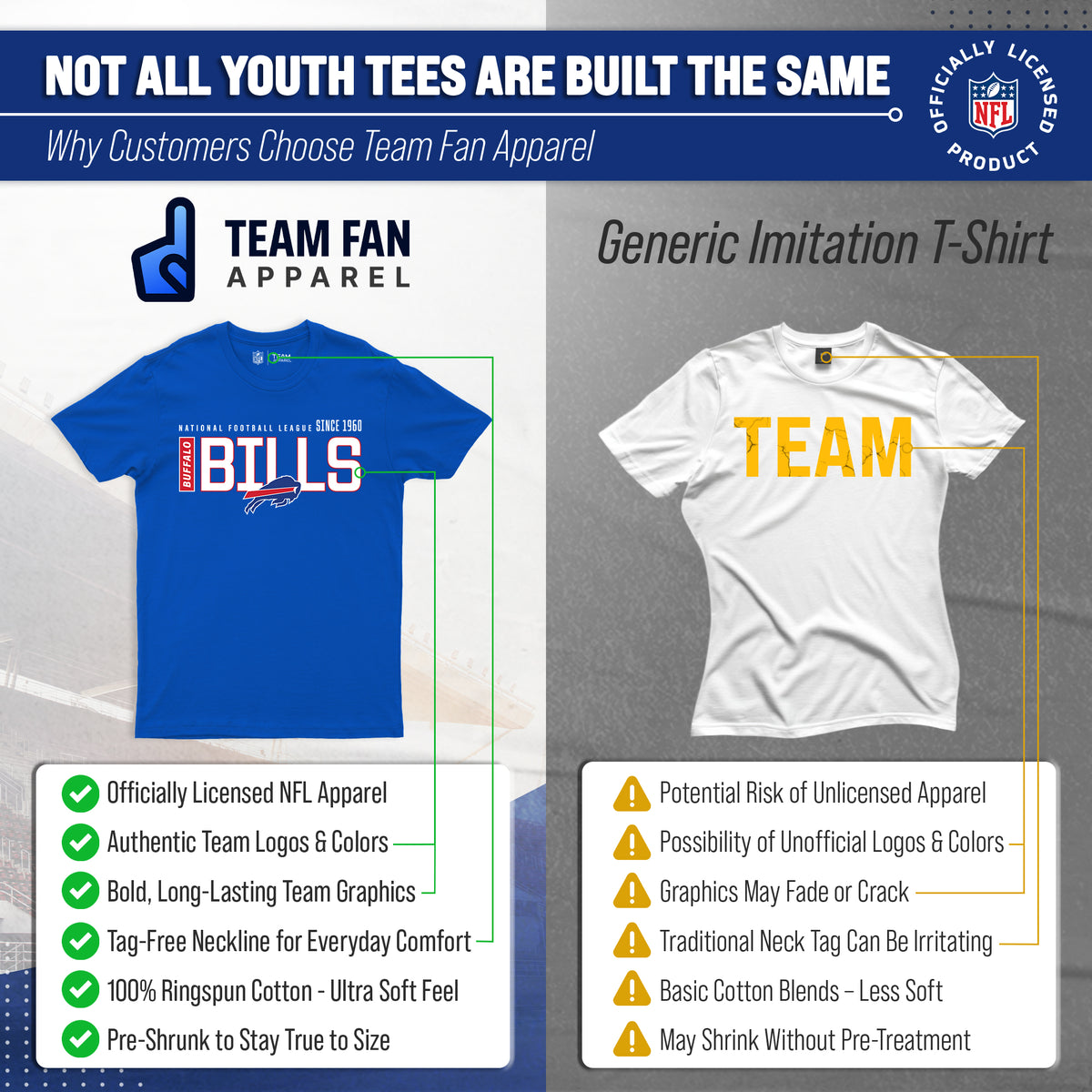 Buffalo Bills NFL Youth Modern Endzone T-Shirt Unisex Short Sleeve - Royal