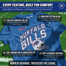 Buffalo Bills NFL Adult Distressed Helmet Tag-Less T-Shirt - Royal Heather