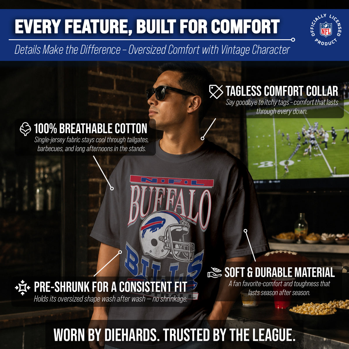 Buffalo Bills Franchise Oversized Men's NFL Cotton Tee - Black