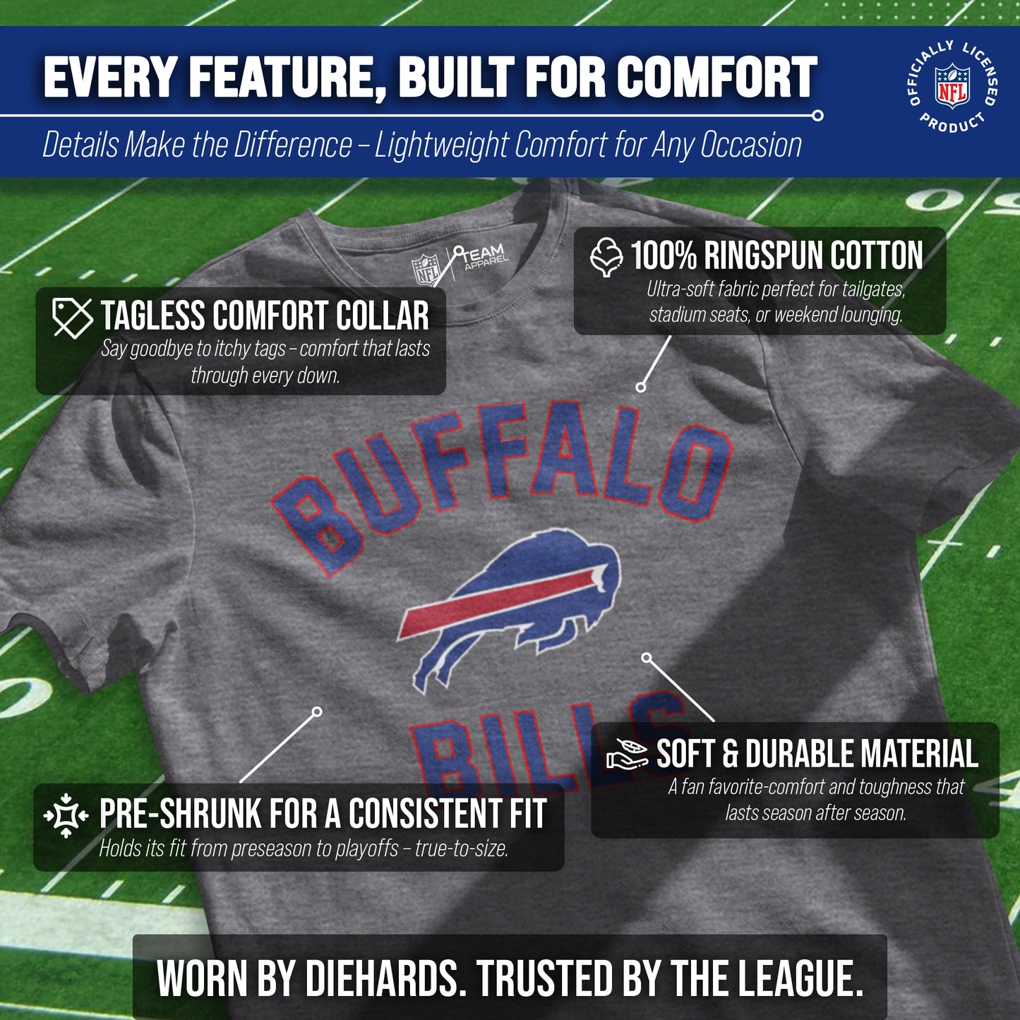 Buffalo Bills Team Fan Apparel NFL  Adult Gameday T-Shirt - Sport Gray