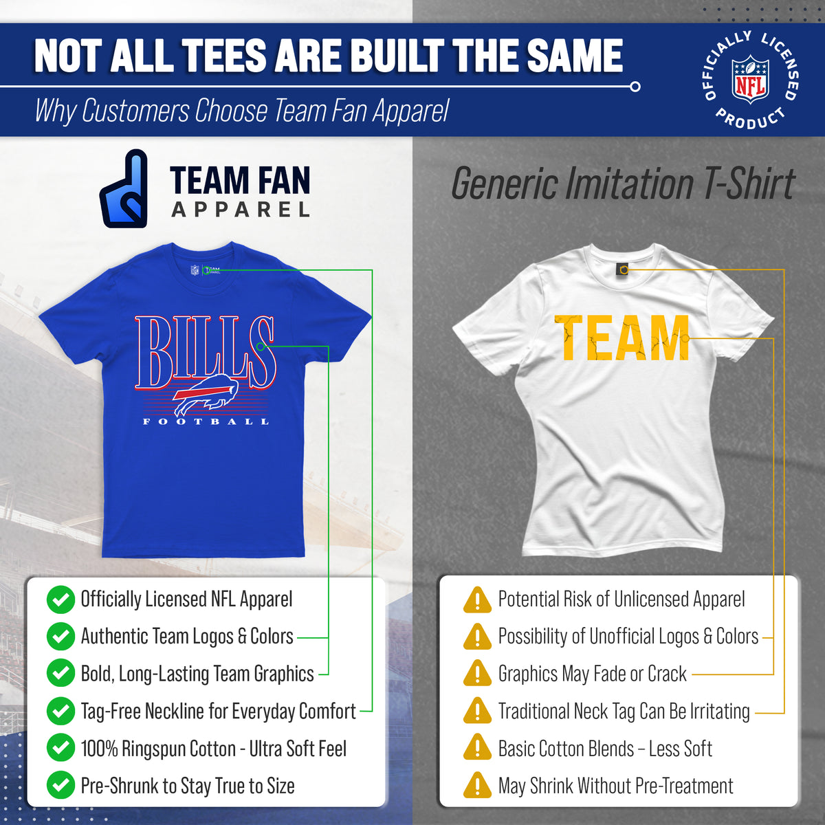 Buffalo Bills NFL Adult Overtime Blueprint Tagless Tee Unisex - Royal