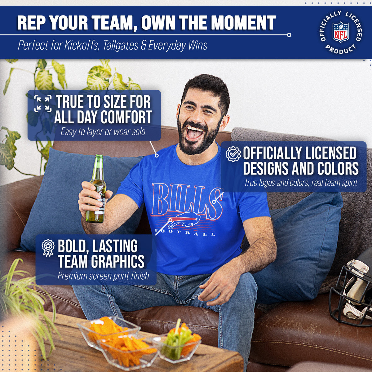 Buffalo Bills NFL Adult Overtime Blueprint Tagless Tee Unisex - Royal