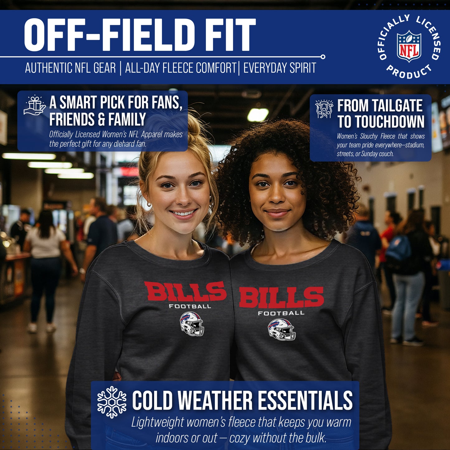 Buffalo Bills NFL Womens Helmet French Terry Slouchy Top - Charcoal