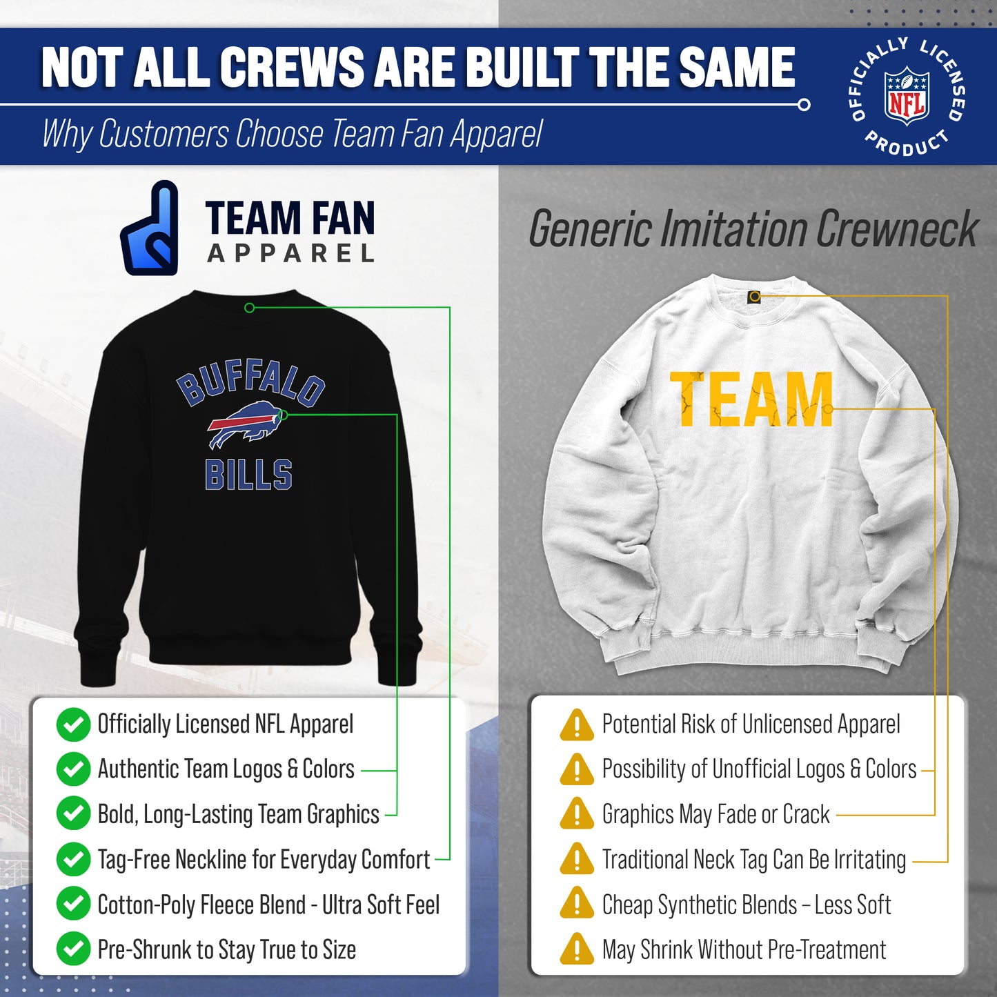 Buffalo Bills NFL Adult Gameday Football Crewneck Sweatshirt - Black