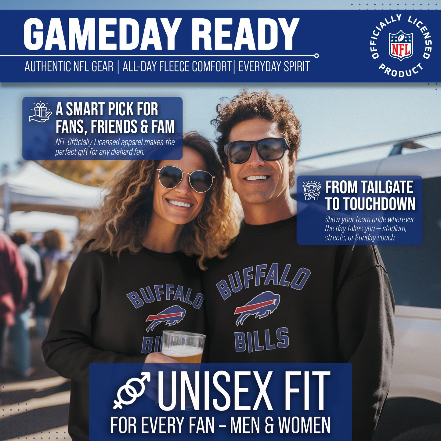 Buffalo Bills NFL Adult Gameday Football Crewneck Sweatshirt - Black