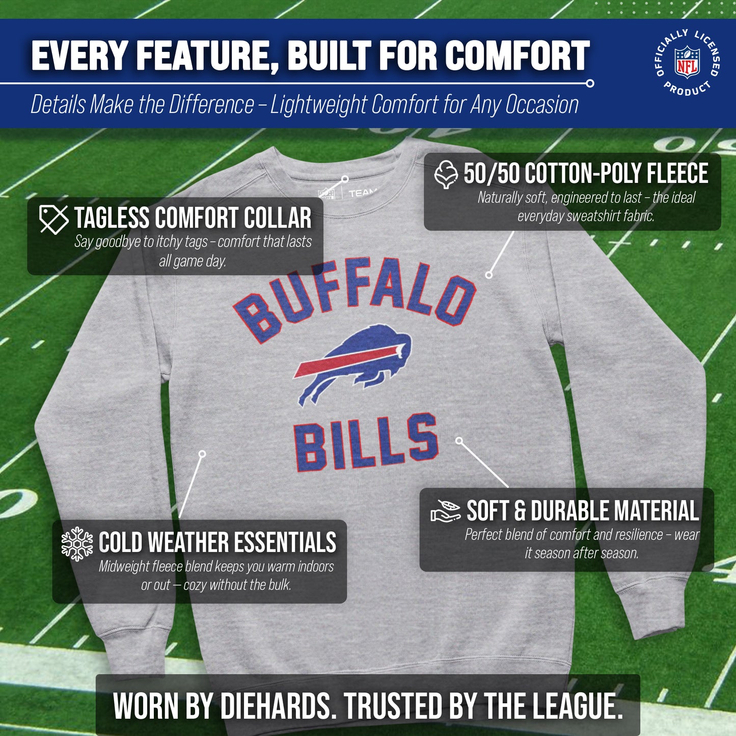 Buffalo Bills NFL Adult Gameday Football Crewneck Sweatshirt - Sport Gray