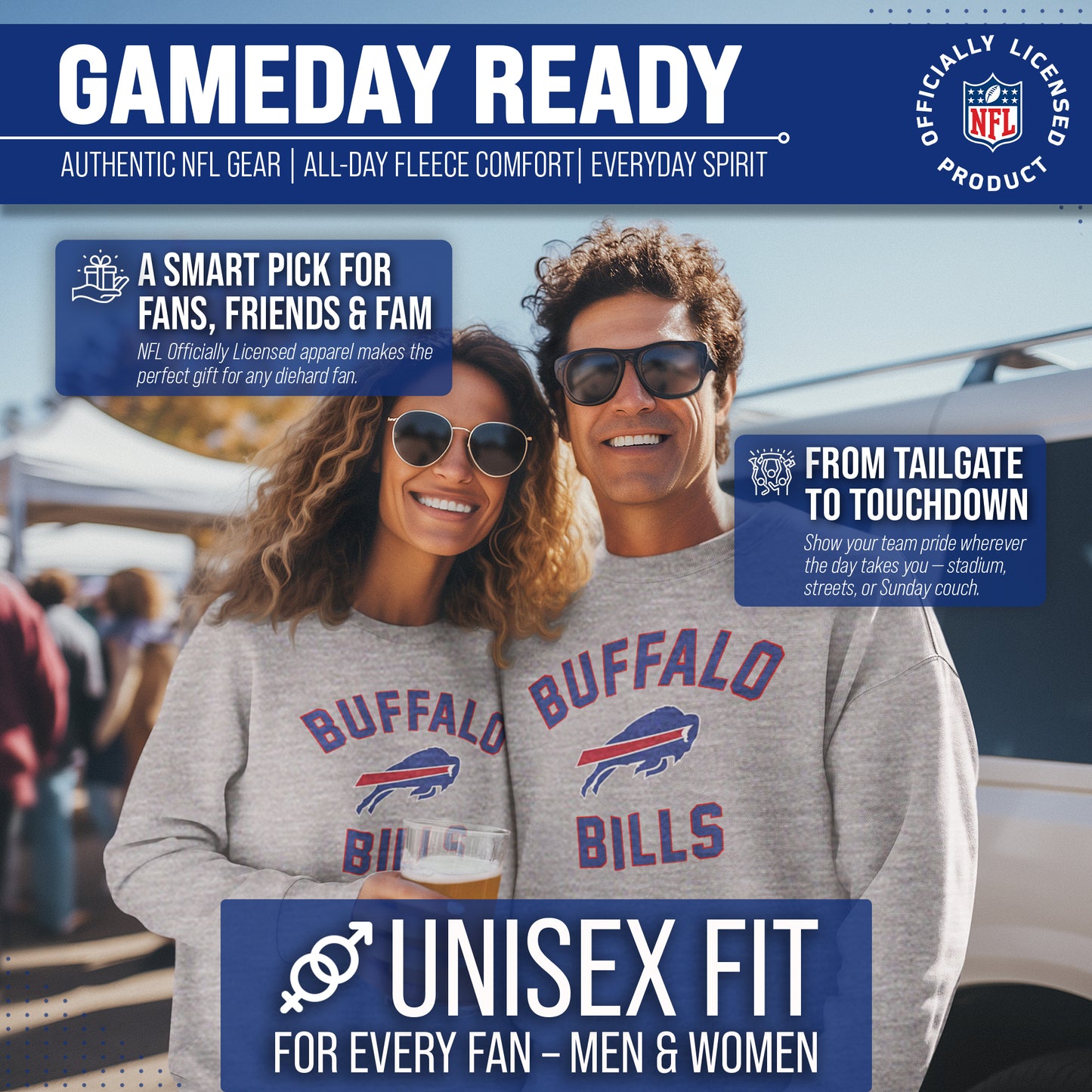 Buffalo Bills NFL Adult Gameday Football Crewneck Sweatshirt - Sport Gray
