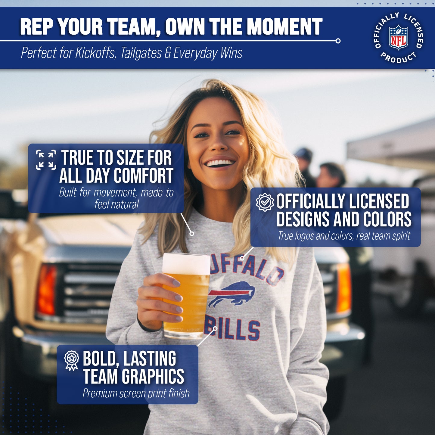 Buffalo Bills NFL Adult Gameday Football Crewneck Sweatshirt - Sport Gray
