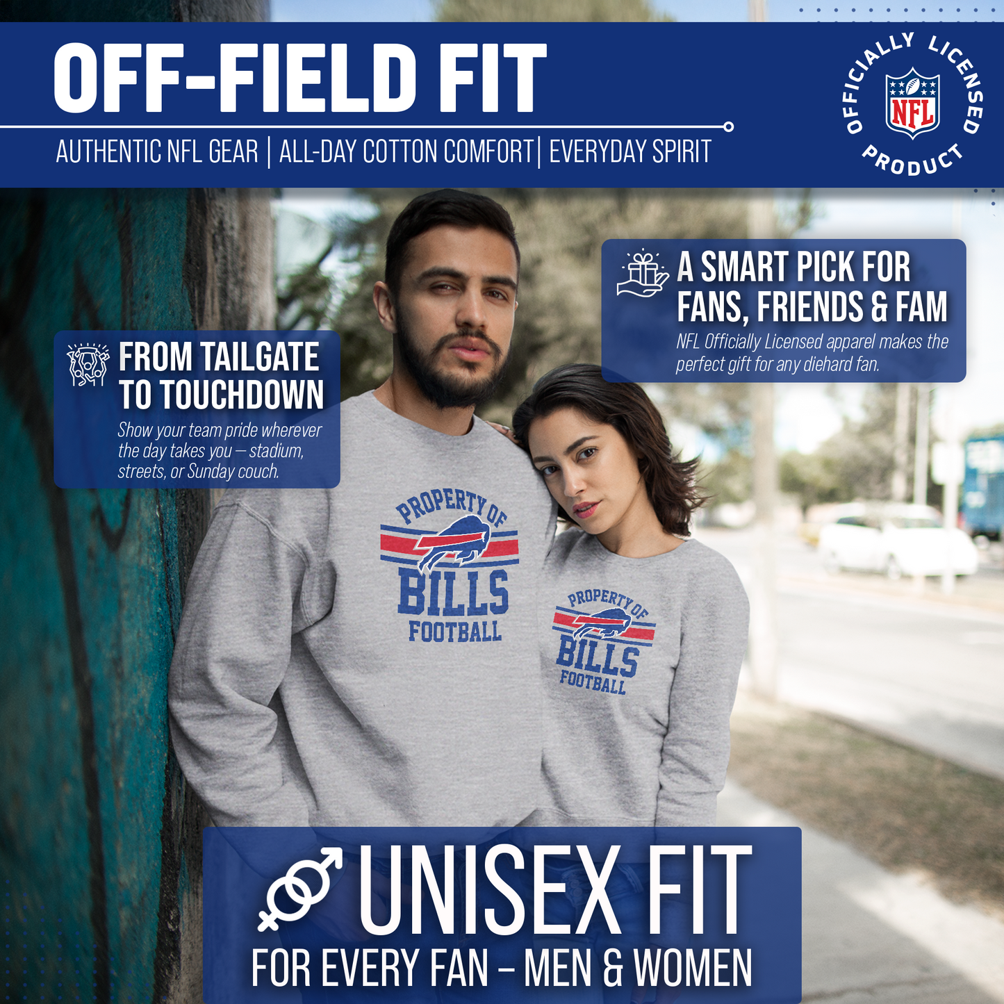 Buffalo Bills NFL Adult Property Of Crewneck Fleece Sweatshirt - Sport Gray