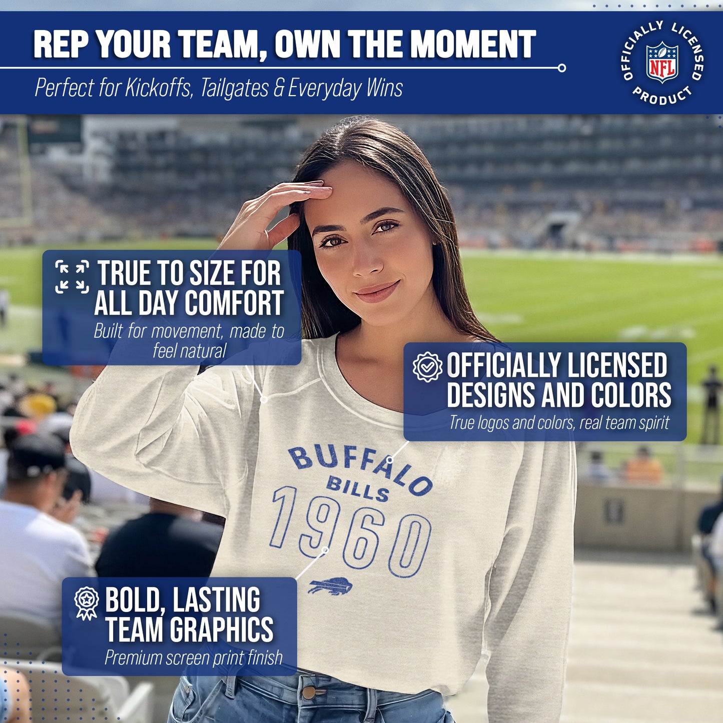 Buffalo Bills NFL Womens Big Date French Terry Slouchy Top - Natural