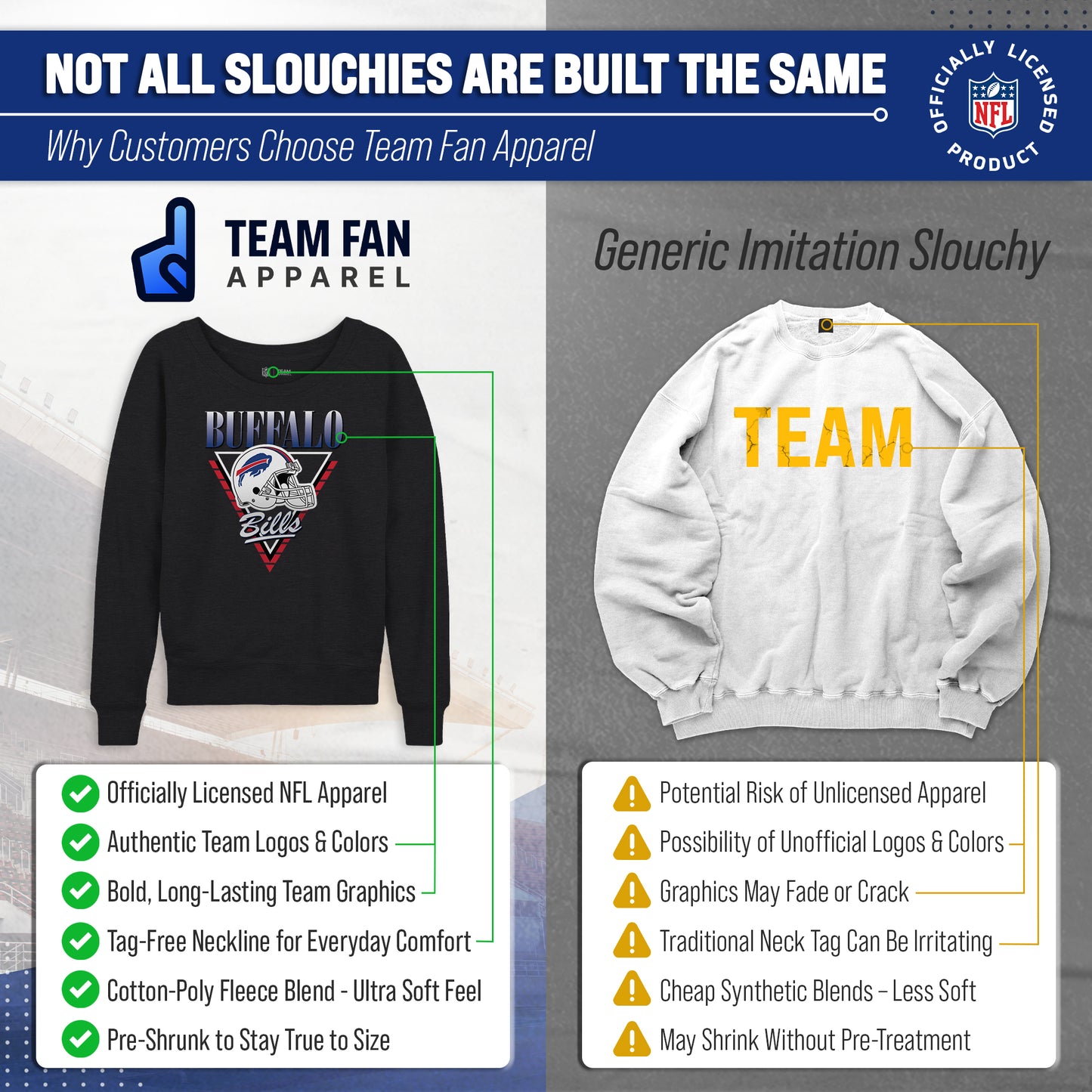 Buffalo Bills NFL Womens Retro Triangle French Terry Slouchy Top- Raglan Sleeves - Heather Charcoal