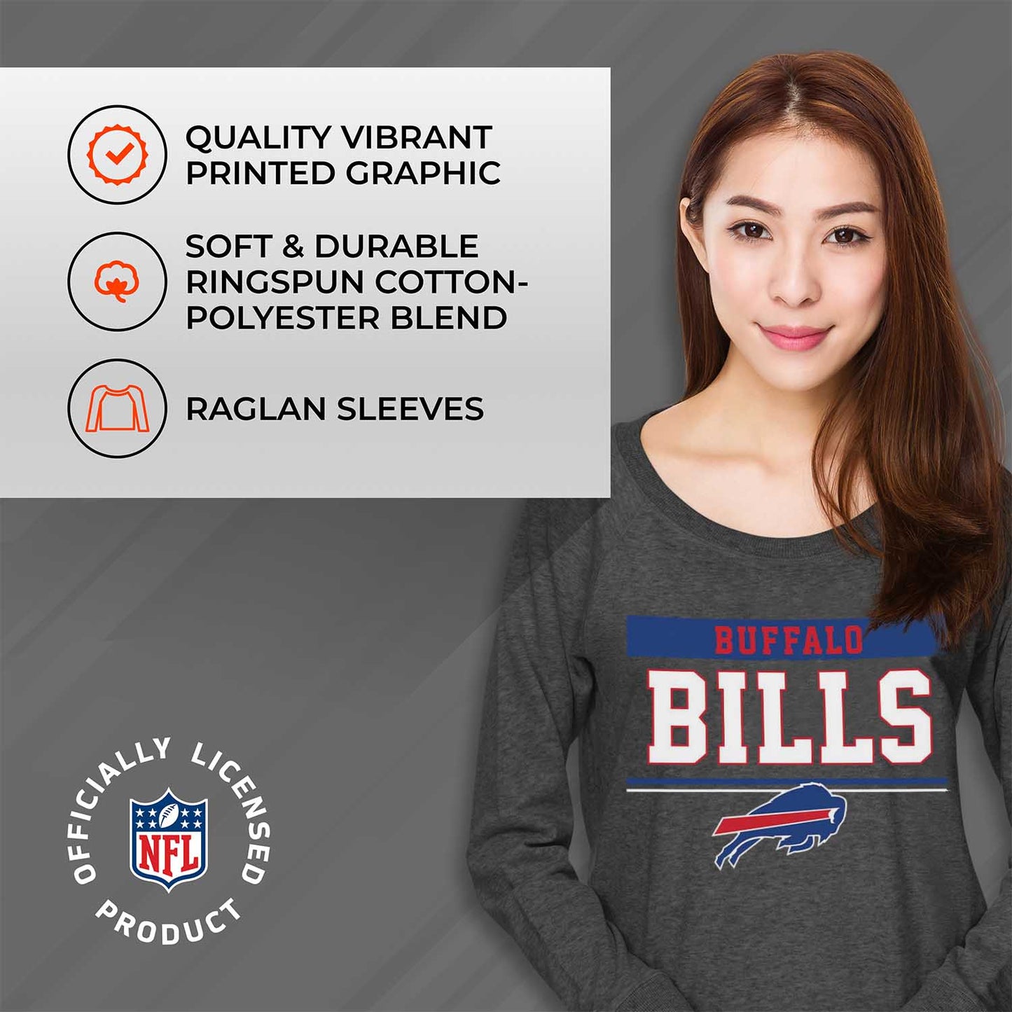 Buffalo Bills NFL Womens Team Block French Terry Slouchy Top - Charcoal
