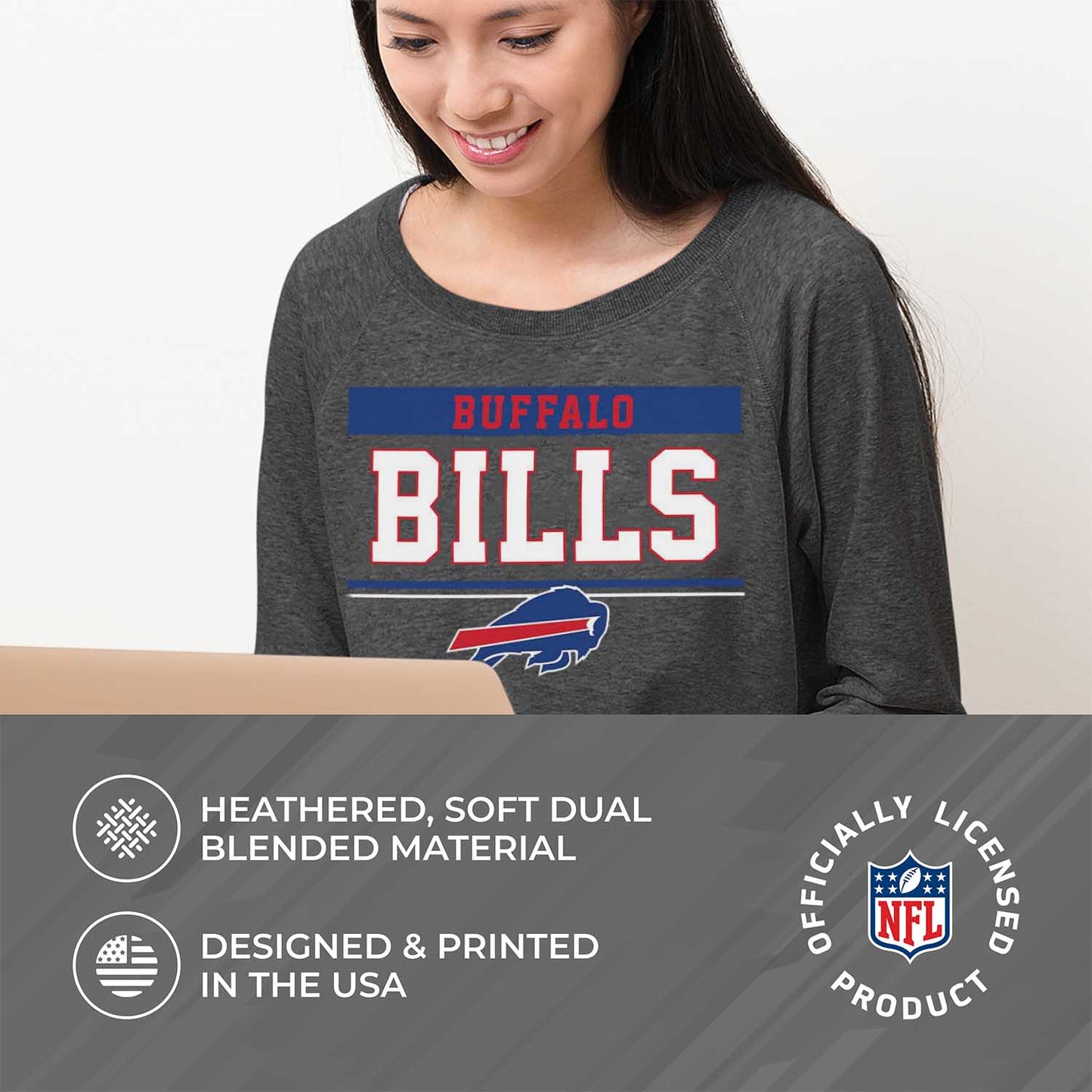 Buffalo Bills NFL Womens Team Block French Terry Slouchy Top - Charcoal